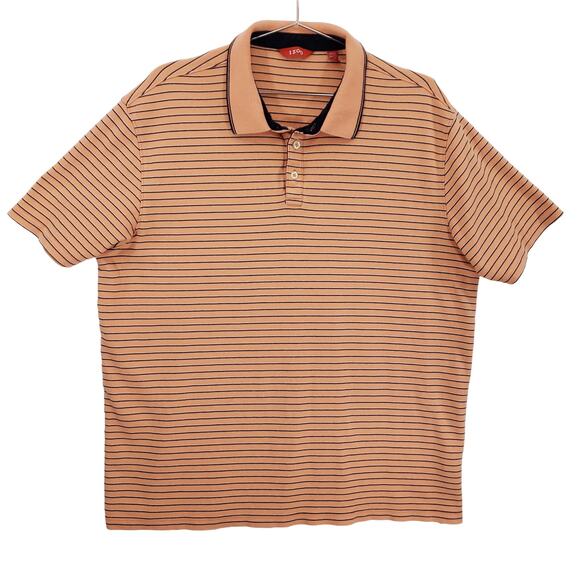IZOD Polo Mens Extra Large Peach Navy Striped Short Sleeve Casual Preppy Shirt - Picture 1 of 11